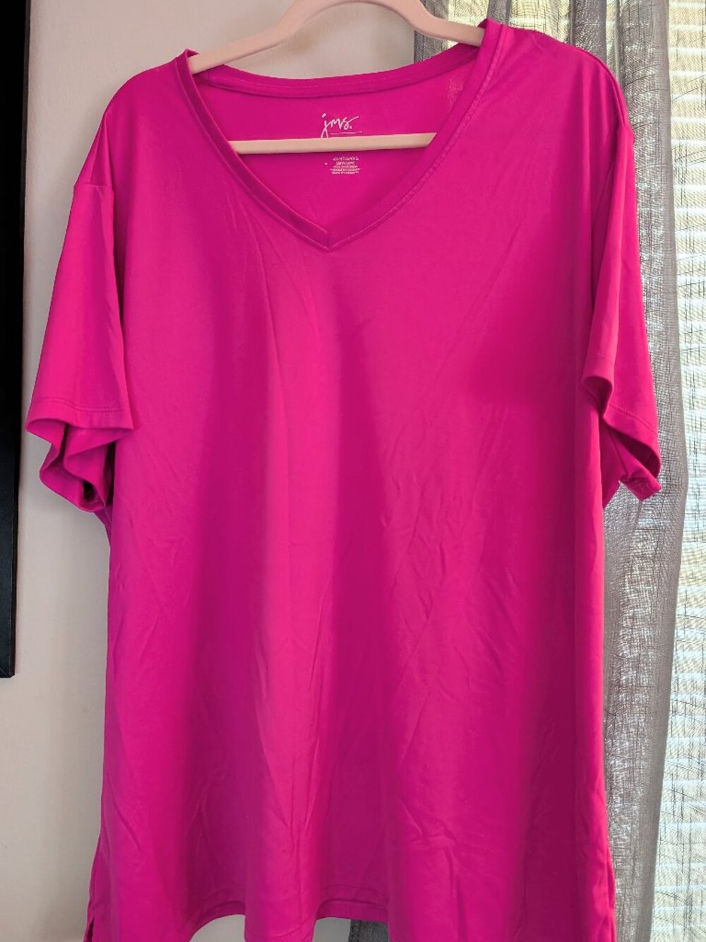 Just My Size Active Hot Pink V-Neck Shirt Size 4X